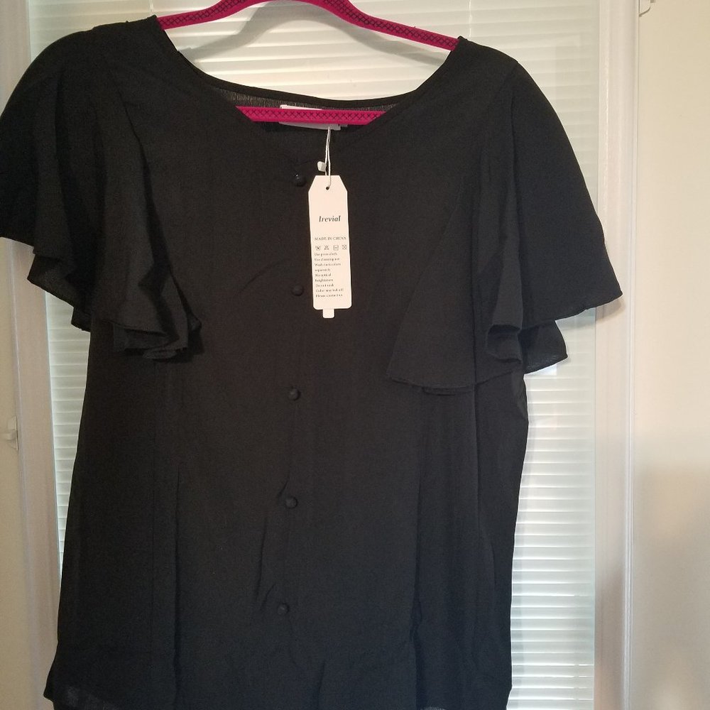Irevial Black Chiffon Top Butterfly sleeves